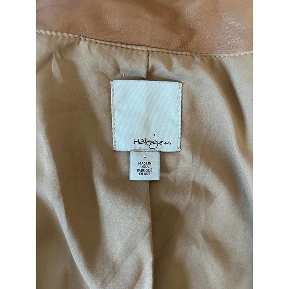 Halogen Size Large Moto Tan Genuine Leather Coat Jacket Gold Hardware - Picture 5 of 9